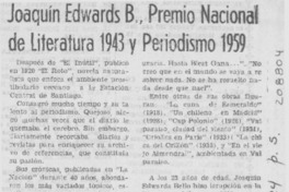 Joaquín Edwards B., Premio Nacional de Literatura 1943 y Periodismo 1959