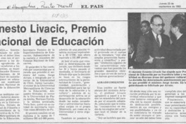 Ernesto Livacic, Premio Nacional de Educación  [artículo]