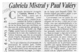 Gabriela Mistral y Paul Valéry  [artículo] Carlos León Pezoa.