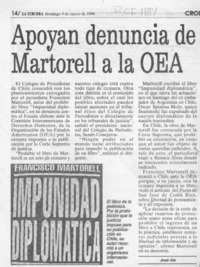 Apoyan denuncia de Martorell a la OEA  [artículo] José Ale.