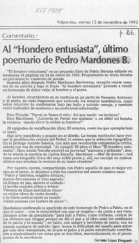 Al "Hondero entusiasta", último poemario de Pedro Mardones B.