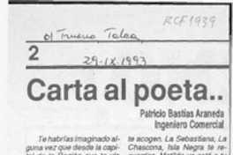 Carta al poeta  [artículo] Patricio Bastías Araneda.