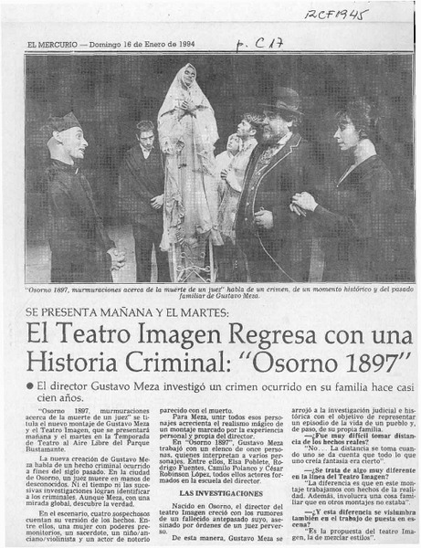 El Tatro Imagen regresa con una historia criminal, "Osorno 1897"  [artículo].