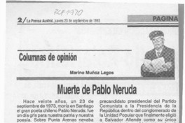 Muerte de Pablo Neruda  [artículo] Marino Muñoz Lagos.