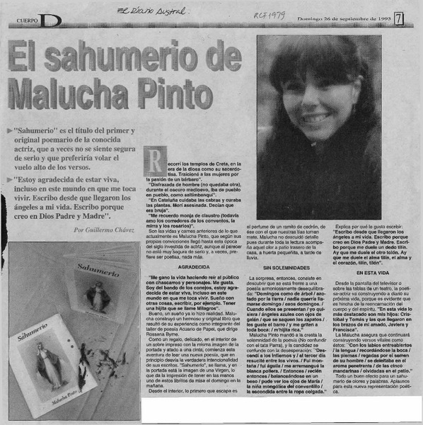 El sahumerio de Malucha Pinto  [artículo] Guillermo Chávez.