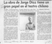 La Obra de Jorge Díaz tiene un gran papel en el teatro chileno  [artículo].