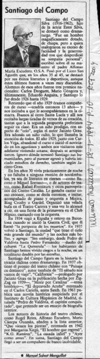 Santiago del Campo  [artículo] Manuel Salvat Monguillot.