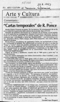 "Cartas temporales" de R. Ponce  [artículo] Germán López Droguett.