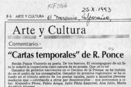 "Cartas temporales" de R. Ponce  [artículo] Germán López Droguett.