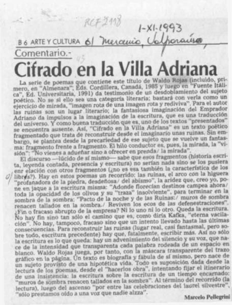Cifrado en la Villa Adriana  [artículo] Marcelo Pellegrini