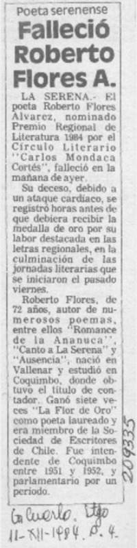 Falleció Roberto Flores A.