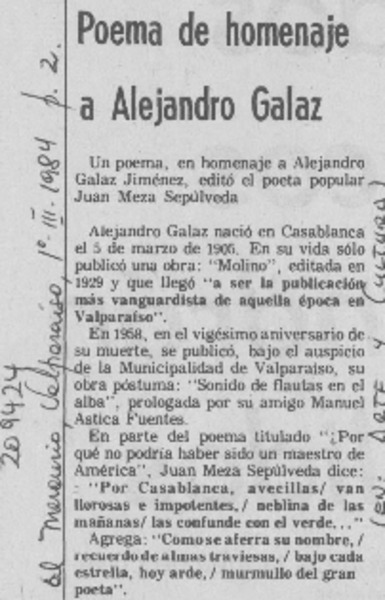 Poema de homenaje a Alejandro Galaz