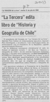 "La Tercera" edita libro de "Historia y Geográfia de Chile"