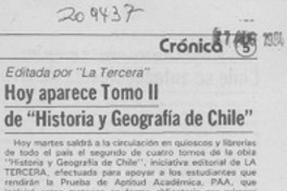 Hoy aparece tomo II de "Historia y geografía de Chile"