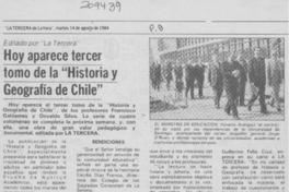 Hoy aparece tercer tomo de la "Historia y geografía de Chile"