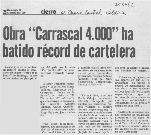 Obra "Carrascal 4000" ha batido récord de cartelera