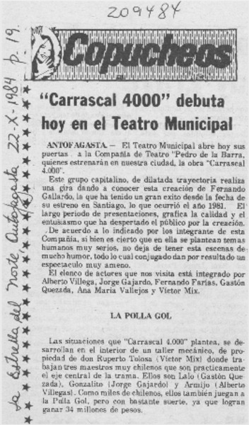"Carrascal 4000" debuta hoy en el Teatro Municipal