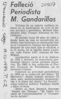 Falleció periodista M. Gandarillas