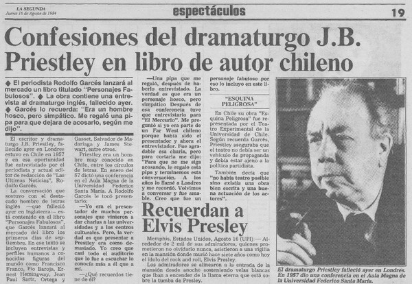 Confesiones del dramaturgo J. B. Priestley en libro de autor chileno