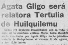 Agata Gligo será relatora tertulia de Huilquilemu
