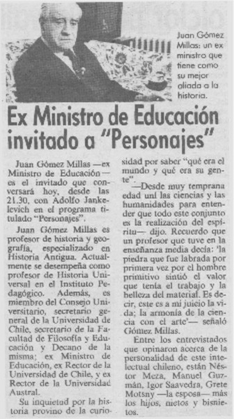 Ex Ministro de Educación invitado a "Personajes"