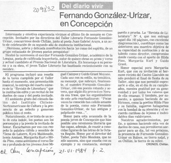Fernando González-Urízar, en Concepción