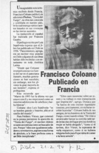 Francisco Coloane publicado en Francia  [artículo].