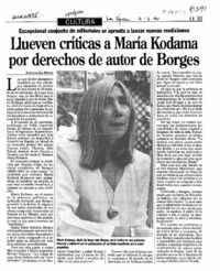 Llueven críticas a María Kodama por derechos de autor de Borges  [artículo].