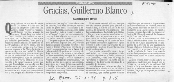 Gracias, Guillermo Blanco  [artículo] Santiago Quer Antich.