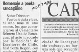 Homenaje a poeta rancagüino  [artículo] René Jiménez Rieutord.