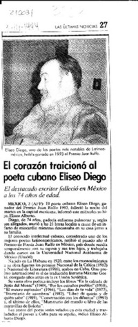 El Corazón traicionó al poeta cubano Eliseo Diego  [artículo].