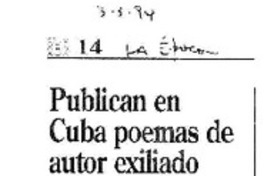 Publican en Cuba poemas de autor exiliado  [artículo].