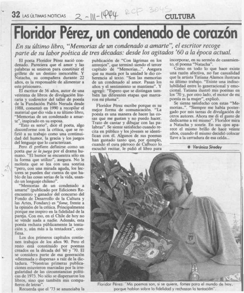 Floridor Pérez, un condenado de corazón  [artículo] Verónica Siredey.