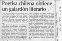 Poetisa chilena obtiene un galardón literario  [artículo].