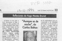 "Aunque es de noche", de Carlos Bolton  [artículo] Hugo Montes Brunet.