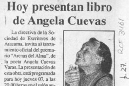 Hoy presentan libro de Angela Cuevas  [artículo].