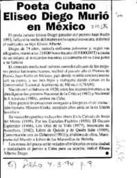Poeta cubano Eliseo Diego murió en México  [artículo].