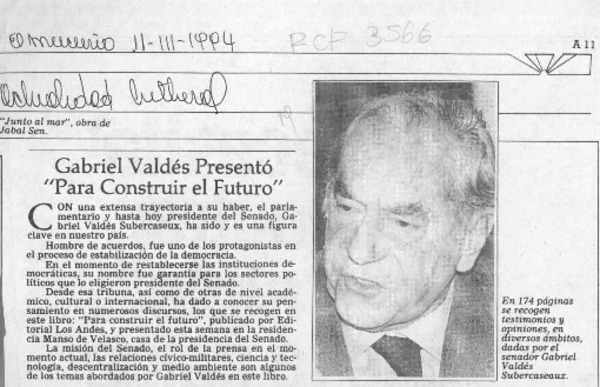Gabriel Valdés presentó "Para construir el futuro"  [artículo].