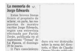 La memoria de Jorge Edwards  [artículo] Isabel Velasco.