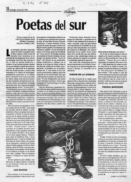 Poetas del sur  [artículo] Jaime Valdivieso.