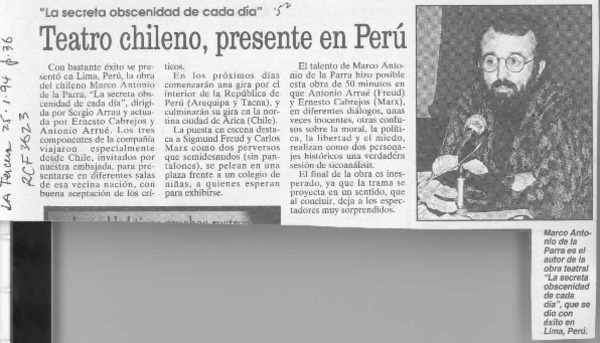 Teatro chileno, presente en Perú  [artículo].