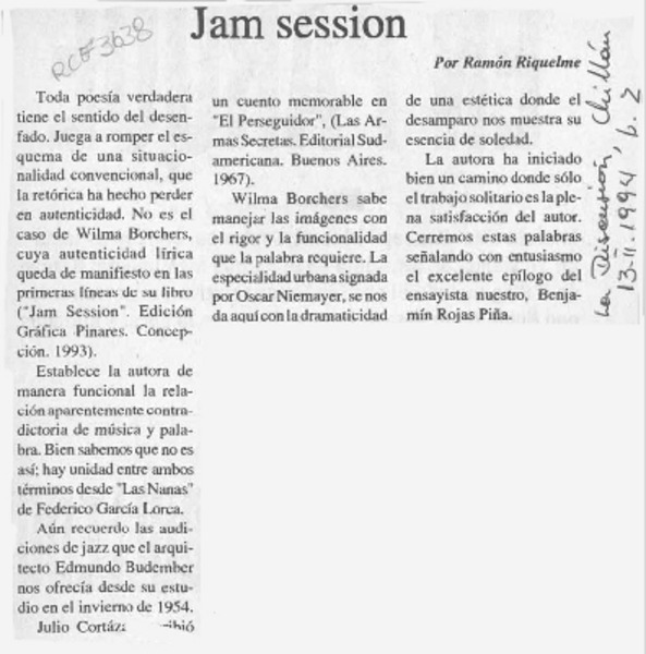 Jam session  [artículo] Ramón Riquelme.