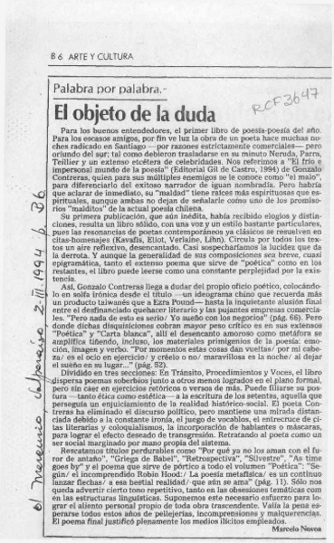 El objeto de la duda  [artículo] Marcelo Novoa.
