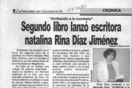 Segundo libro lanzó escritora natalina Rina Díaz Jiménez  [artículo] Alejandro E. Salazar Carrera.