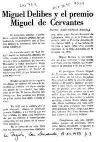 Miguel Delibes y el Premio Miguel de Cervantes  [artículo] José Vargas Badilla.