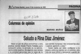 Saludo a Rina Díaz Jiménez  [artículo] Marino Muñoz.