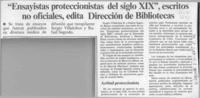 "Ensayistas proteccionistas del siglo XIX", escritos no oficiales, edita Dirección de Bibliotecas  [artículo].