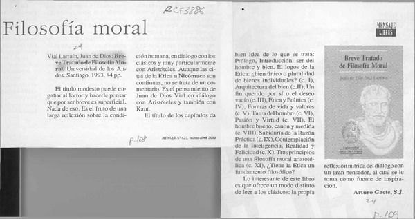 Filosofía moral  [artículo] Arturo Gaete, S. J.