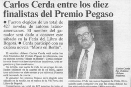 Carlos Cerda entre los diez finalistas del Premio Pegaso  [artículo].