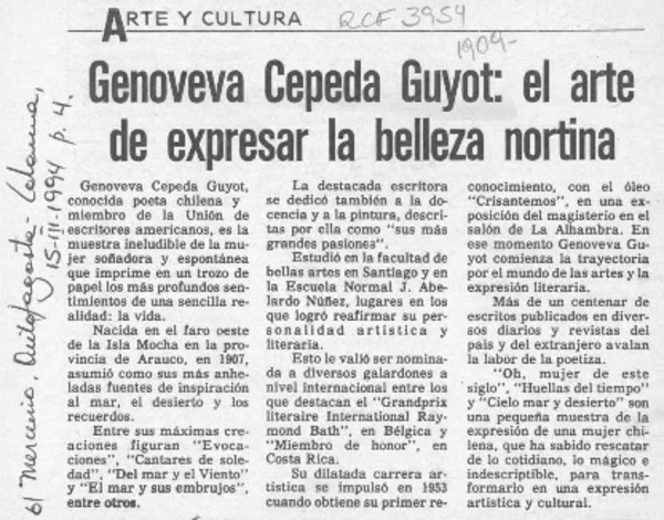 Genoveva Cepeda Guyot, el arte de expresar la belleza nortina  [artículo].